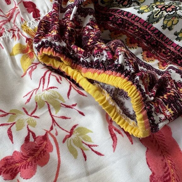 Anthropologie Fig & Flower Floral Top Medium Boho Artsy Red Colorful Peasant - Picture 6 of 8